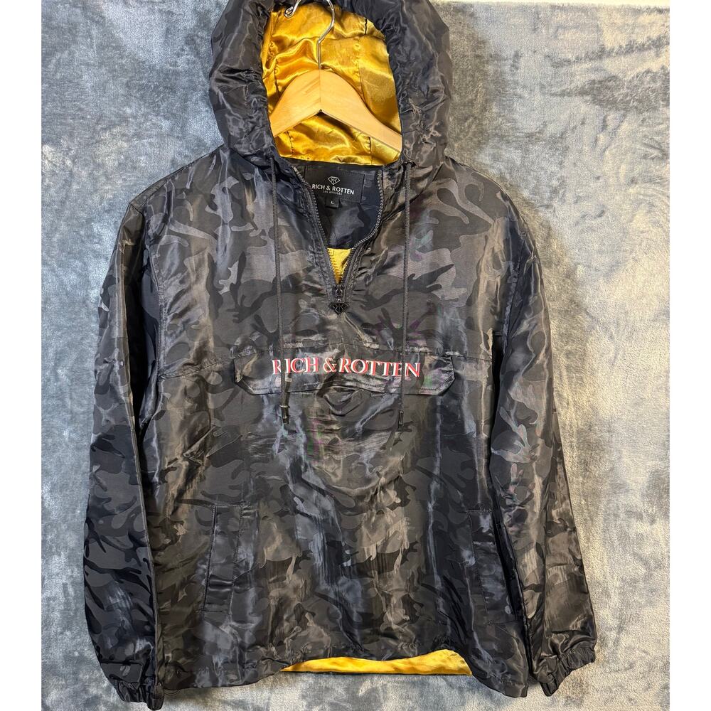 Streetwear x Rich & Rotten Black Camo Anorak Jacket Gold Lining Men’s Large